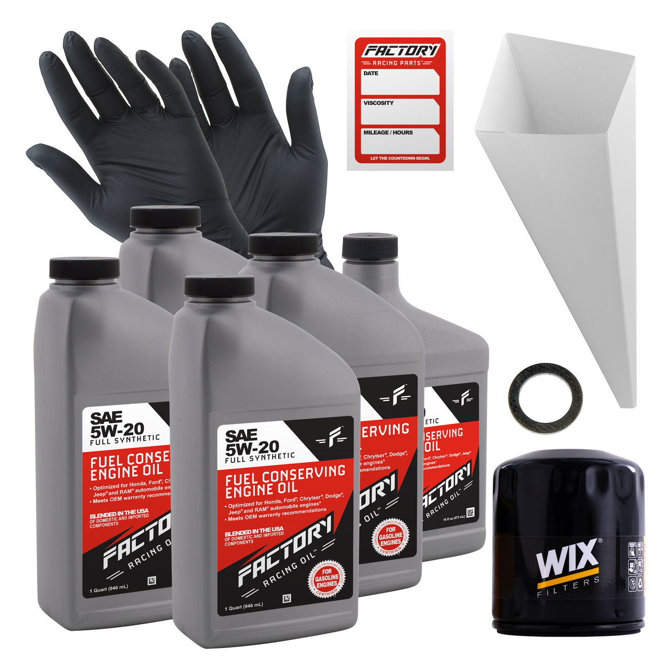 Factory Racing Parts Oil Change Kit For Mazda 3 2004-2009 / 2011-2013, 3 Sport 2009-2013, 5 2009-2010, Tribute 2005-2006 / 2008 5W-20 Full Synthetic Oil - 4.5 Quarts-0
