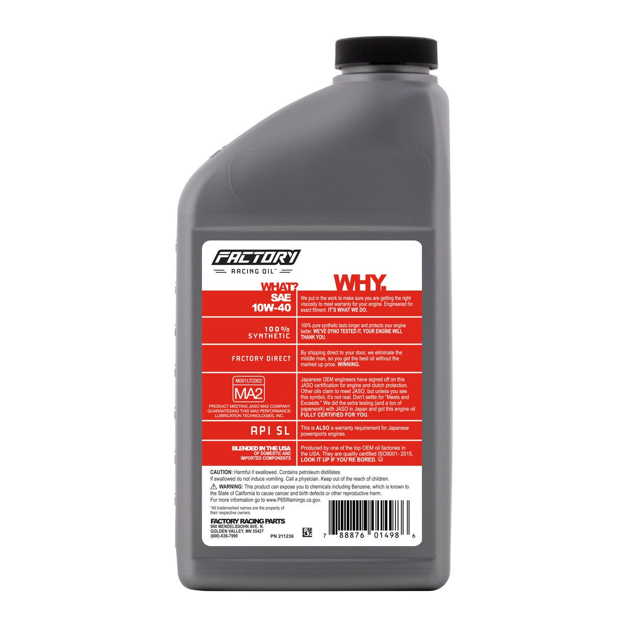 Factory Racing Parts SAE 10W-40 Full Synthetic 5 Quart Oil Change Kit compatible with Kawasaki ZG1200 Voyager XIII-2